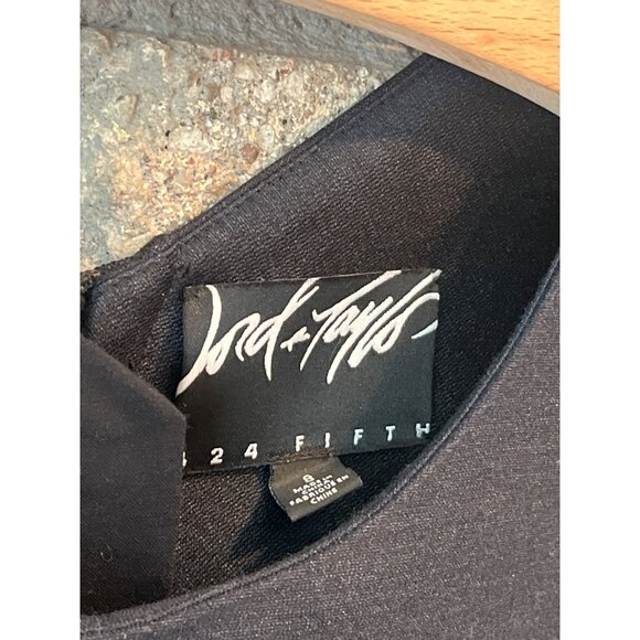 Lord & Taylor 424 Fifth Black Silk Sheath Dress 3/4 Sleeves Crew Neck Size 8 Mod - Picture 6 of 13